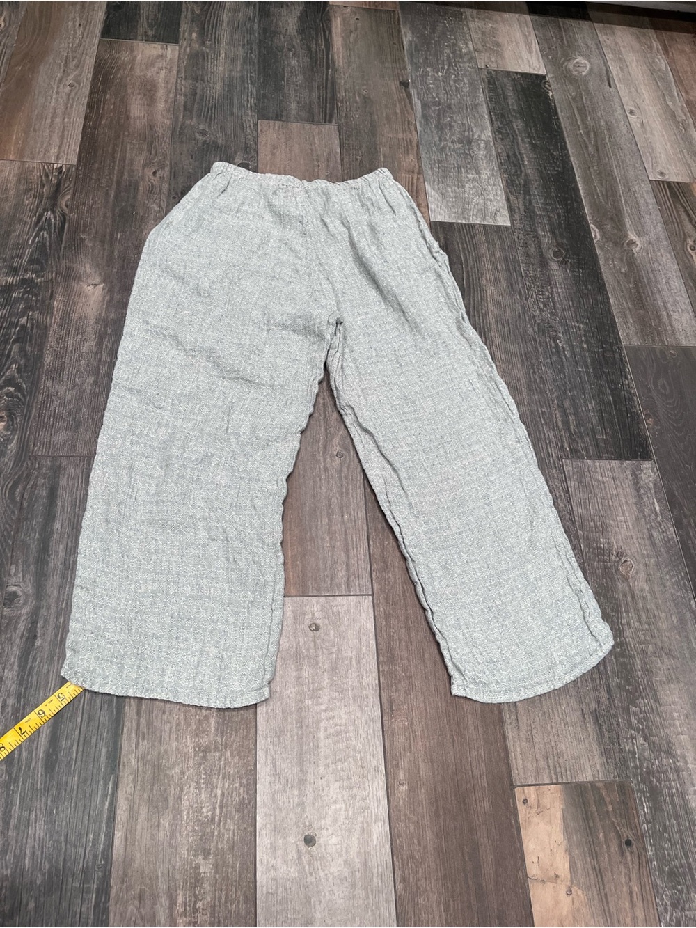 Flax 100% Linen Textured Wide-Leg Pants Sz S Gray/beige Pockets Lagenlook Boho - Picture 7 of 8